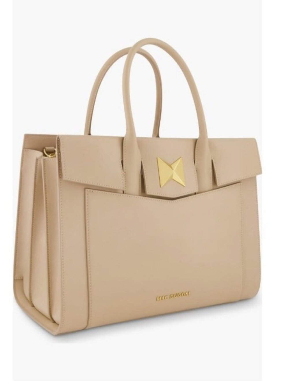 MAC DUGGAL large leather women's briefcase satchel crossbody + Dust bag BEIGE